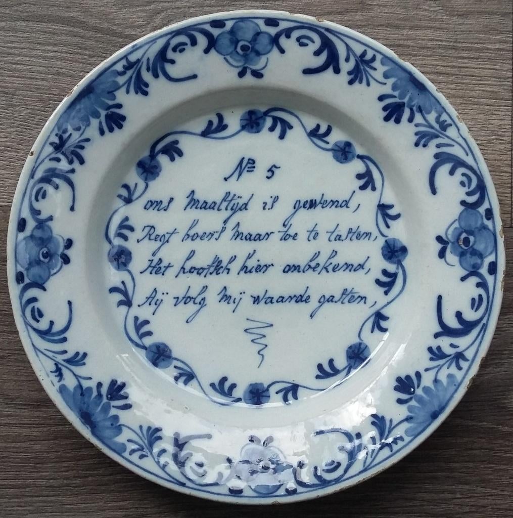 Omstreeks 1725 - 1775 Delfts Spreukbord Bord Delft Faience, Ophalen of Verzenden