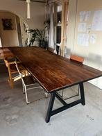 Houten eettafel 300x100 met stalen onderstel, Huis en Inrichting, Ophalen, Gebruikt, 100 tot 150 cm, 200 cm of meer