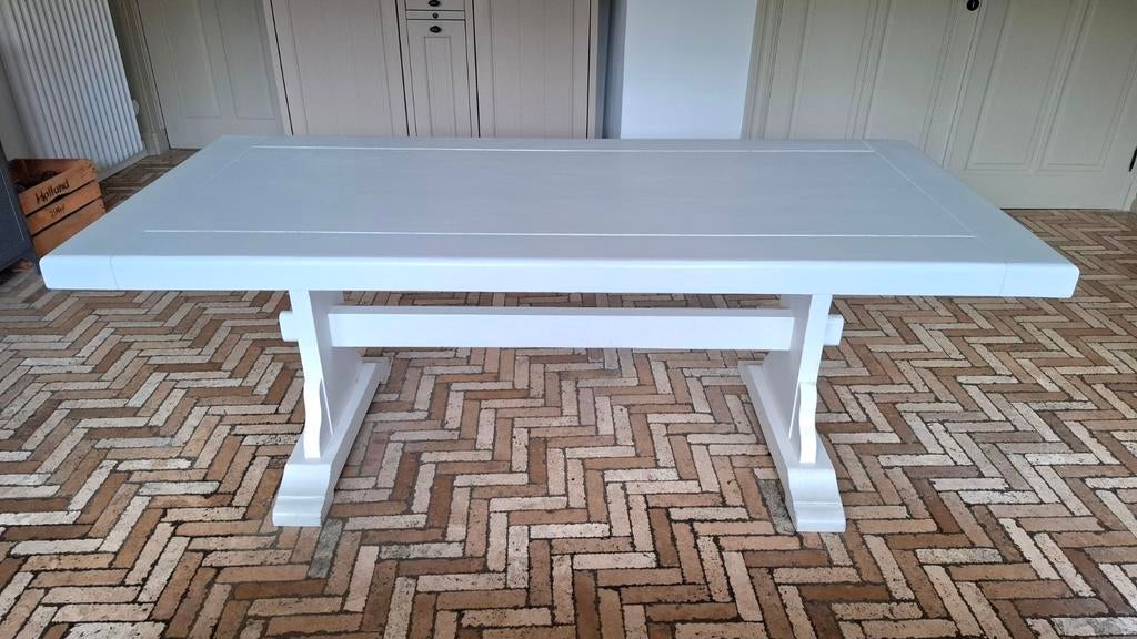 Landelijke, witte kloostertafel, Huis en Inrichting, Tafels | Eettafels, Ophalen, Gebruikt, 200 cm of meer, 50 tot 100 cm
