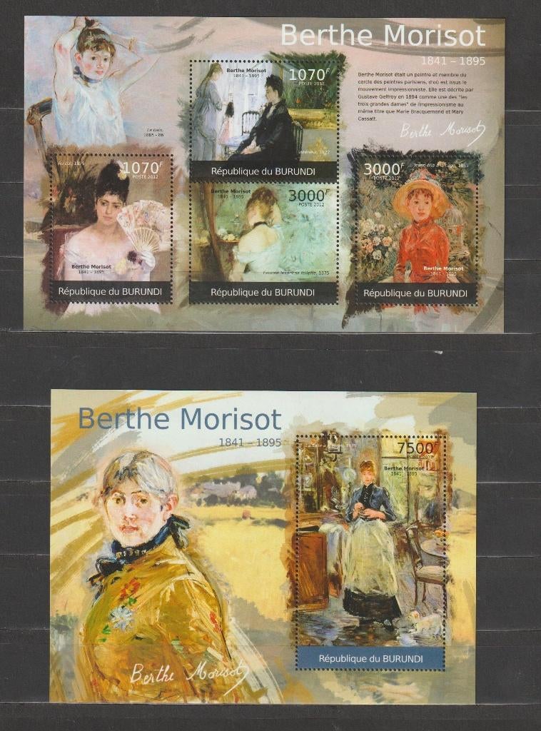 Burundi 2012 Blokken Berthe Morisot (schilder) **, Ophalen of Verzenden, Overige landen, Postfris