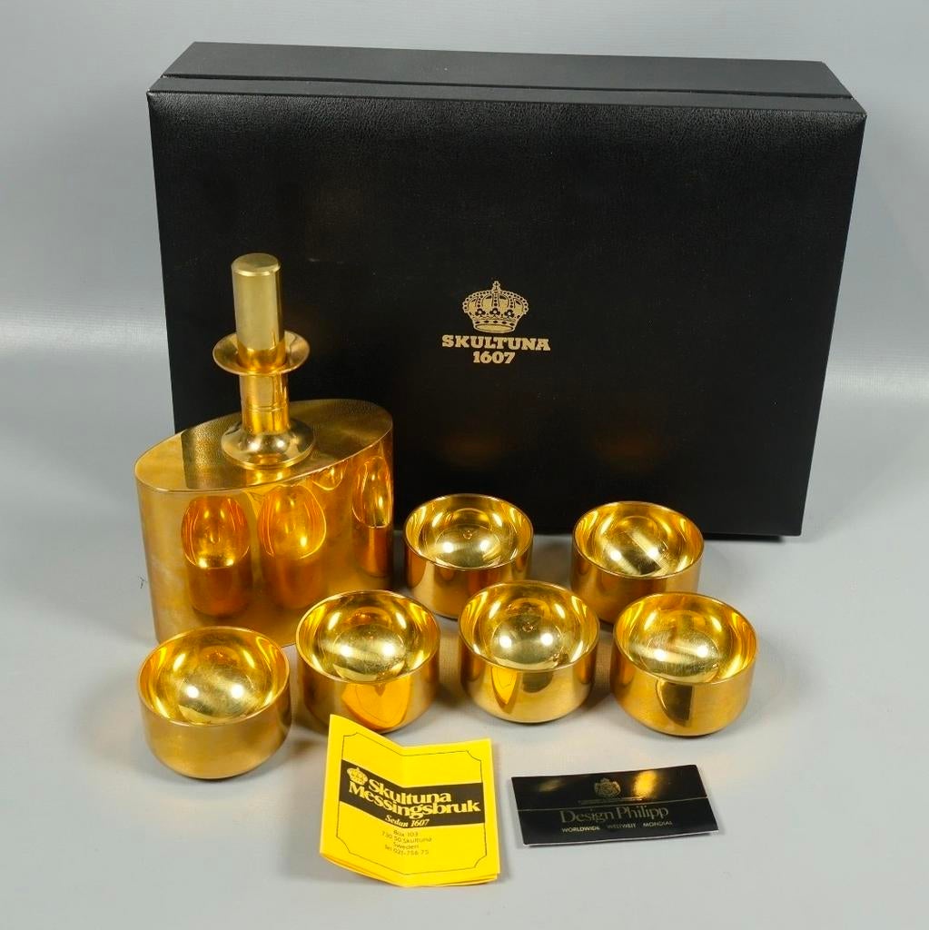 Skultuna 1607 23K Vergulde Fles met 6 Bekers, Ophalen of Verzenden, Goud