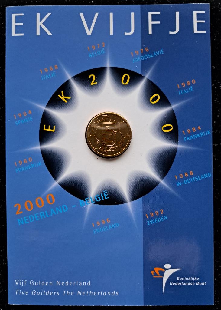 EK Vijfje 2000 FDC, Postzegels en Munten, Munten | Nederland, Ophalen of Verzenden, Koningin Beatrix, 5 gulden