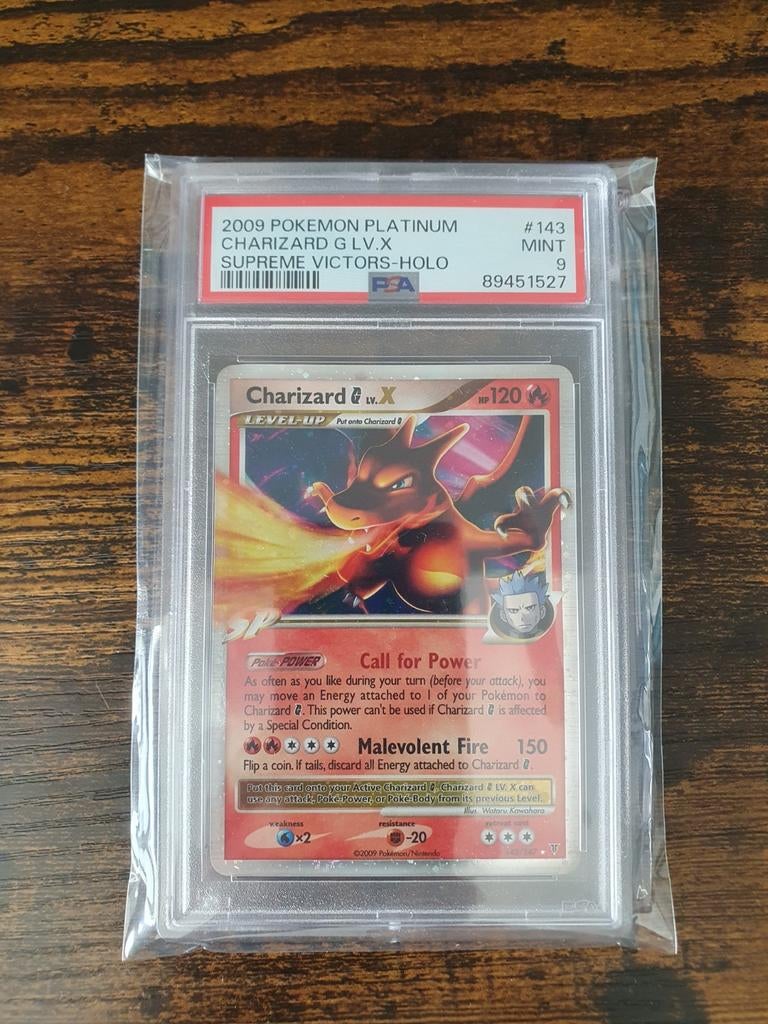 Pokemon Charizard Lv.X 143 PSA 9, Ophalen of Verzenden, Zo goed als nieuw, Losse kaart, Foil