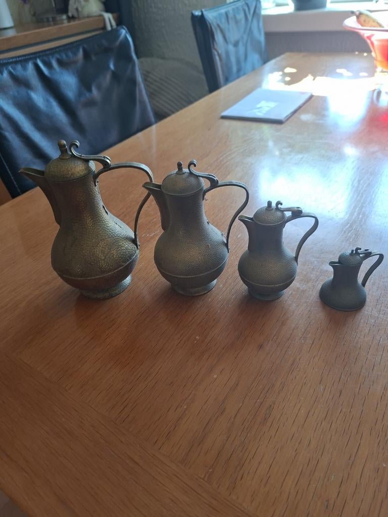 Set van 4 vintage koperen kannetjes, decoratief, Ophalen of Verzenden