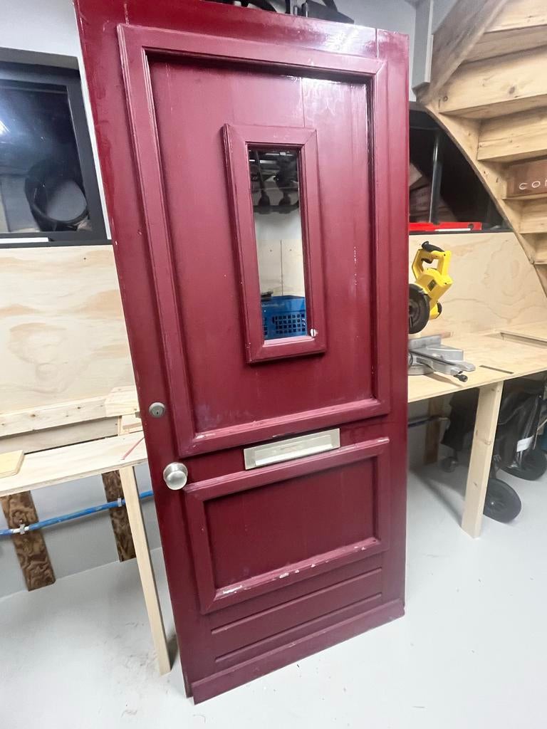 Hardhouten voordeur 92,5 x 211 cm, Doe-het-zelf en Verbouw, Deuren en Horren, Gebruikt, 80 tot 100 cm, Ophalen of Verzenden, Buitendeur