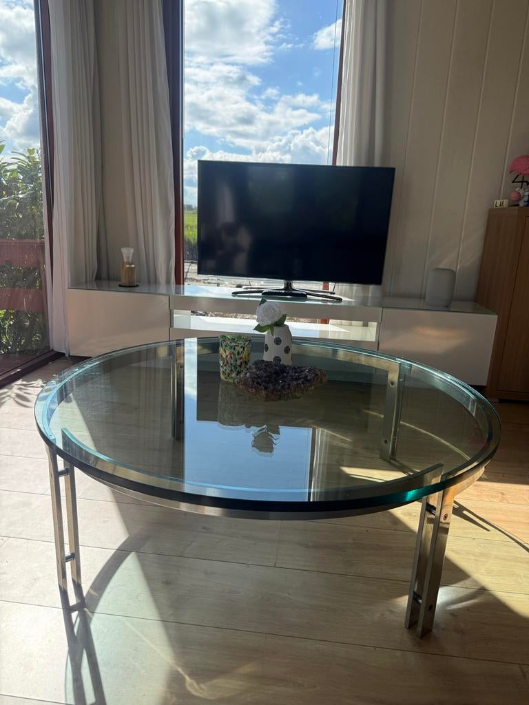 Design Glazen Ronde Salontafel, Ophalen, Gebruikt, Rond, Glas
