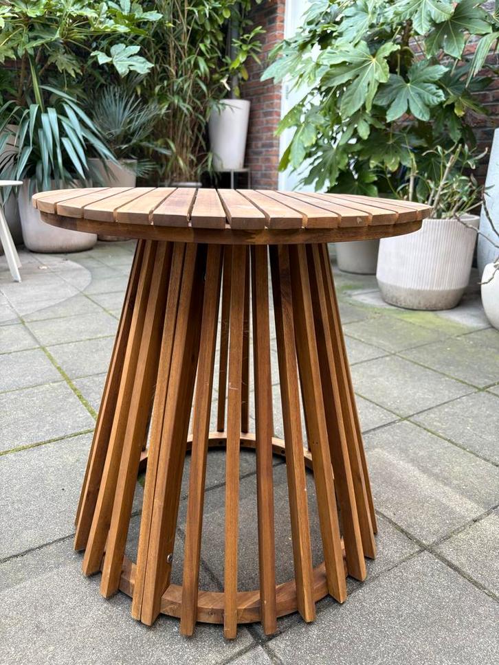 Hardhouten bijzettafel tuin 50x50, Tuin en Terras, Tuintafels, Zo goed als nieuw, Rond, Hout, Ophalen