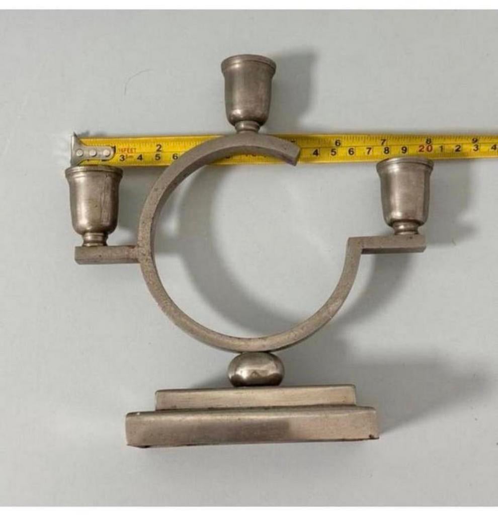 Antieke Just Andersen tin tinnen driedelige kandelaar diearm, Antiek en Kunst, Antiek | Kandelaars, Ophalen of Verzenden, Overige materialen