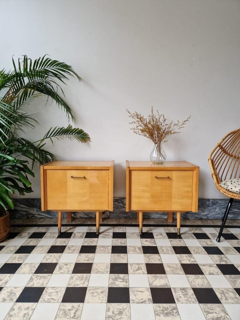 Vintage midcentury nachtkastjes | kastjes | sixties | retro, Ophalen, Gebruikt, 45 tot 65 cm, Minder dan 55 cm