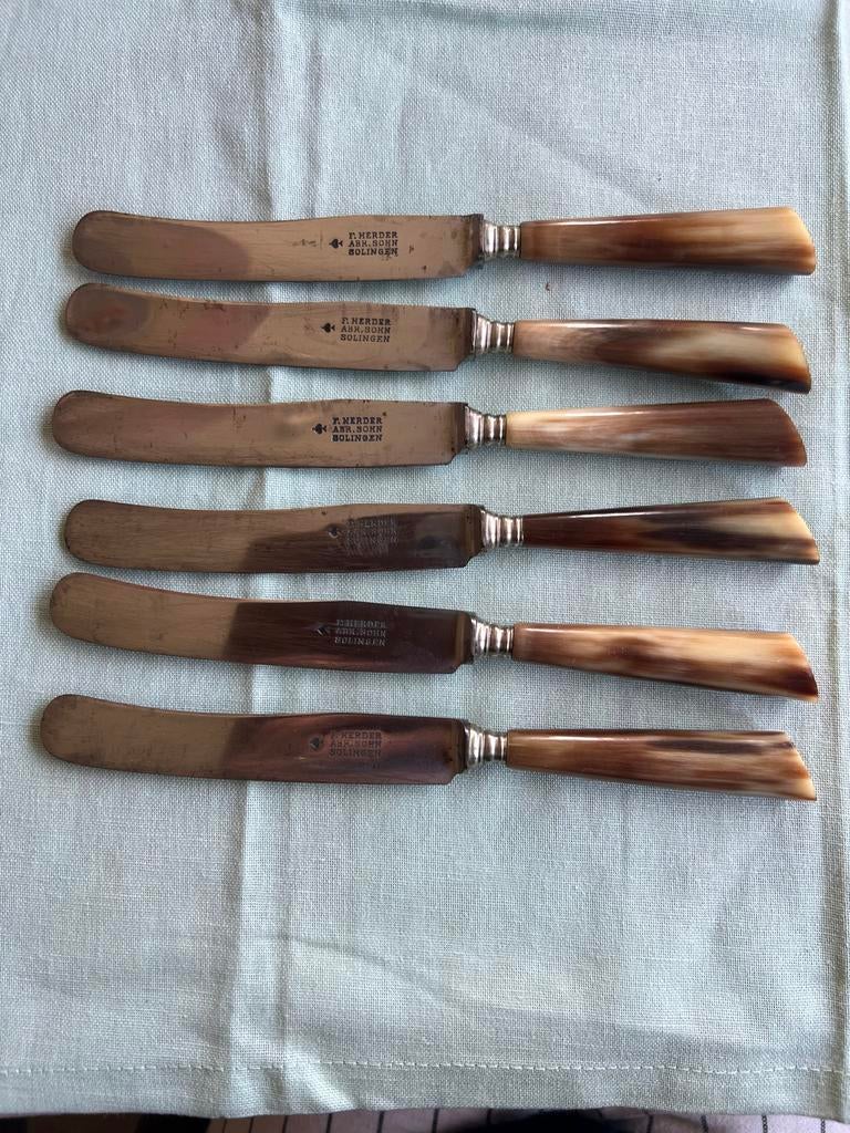 Set van 6 antieke F. Herder Solingen messen, Antiek en Kunst, Antiek | Bestek, Ophalen of Verzenden