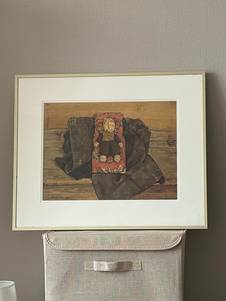 Ingelijst schilderij van Jopie Huisman - Pop op deken, Ophalen