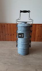 EMAILLE GRIJSGEWOLKTE 5 PANS RANTANG/ETENSDRAGER., Ophalen of Verzenden