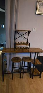 Complete Industriële Barset: Bartafel, 2 Krukken & Wijnrek, Ophalen