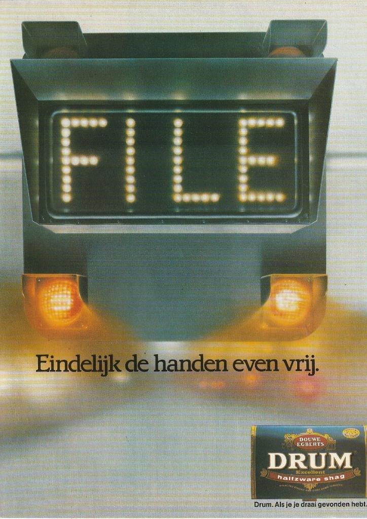 Retro reclame 1987 Drum shag de handen even vrij, Verzenden, Overige typen