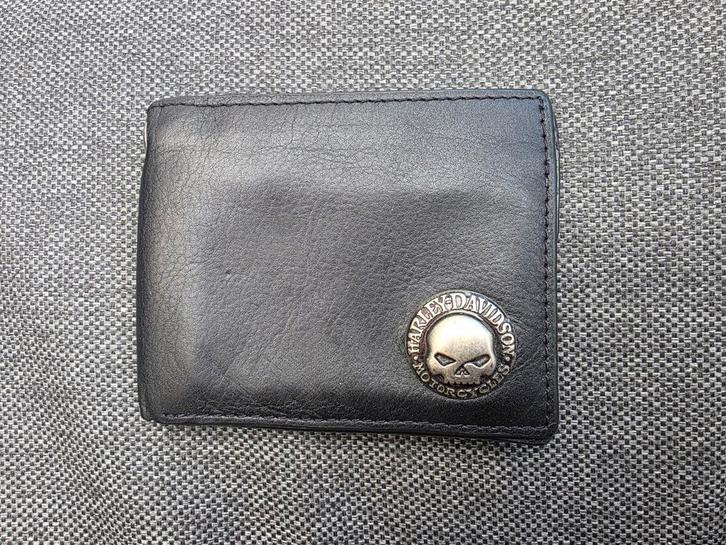 Zwarte Leren Harley Davidson Portemonnee, Sieraden, Tassen en Uiterlijk, Portemonnees, Gebruikt, Overige merken, Zwart, Leer, Ophalen of Verzenden