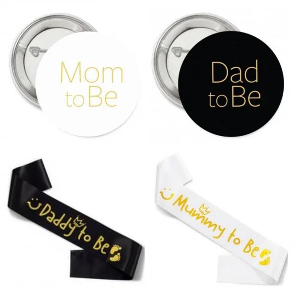 Babyshower set Mommy en Daddy to Be 4-delig