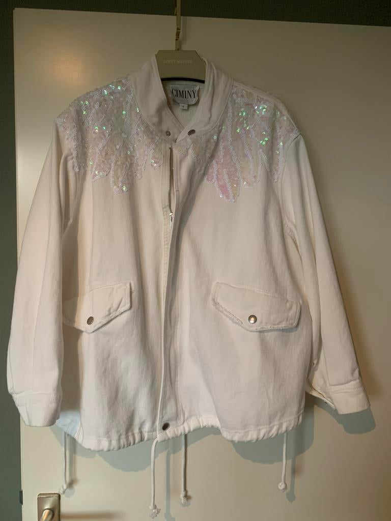 Wit spijkerjas pailletten, Ophalen of Verzenden, Nieuw, Maat 38/40 (M), Wit