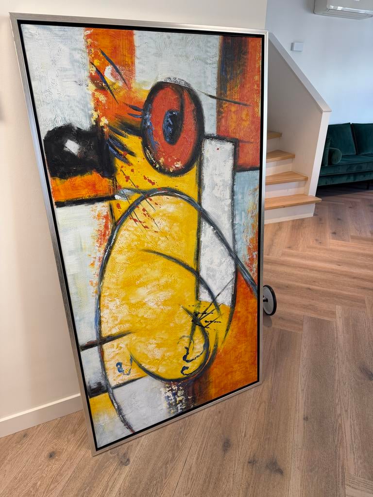 Abstract schilderij met lijst, Antiek en Kunst, Kunst | Schilderijen | Abstract, Ophalen of Verzenden