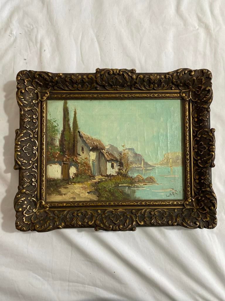 Oud schilderij 'Italiaans Landschap' gesigneerd Loren, Antiek en Kunst, Kunst | Schilderijen | Klassiek, Ophalen of Verzenden