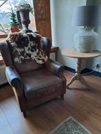 Bruine fauteuil stoel landelijk,sober,vintage, Ophalen, Gebruikt, 75 tot 100 cm, X