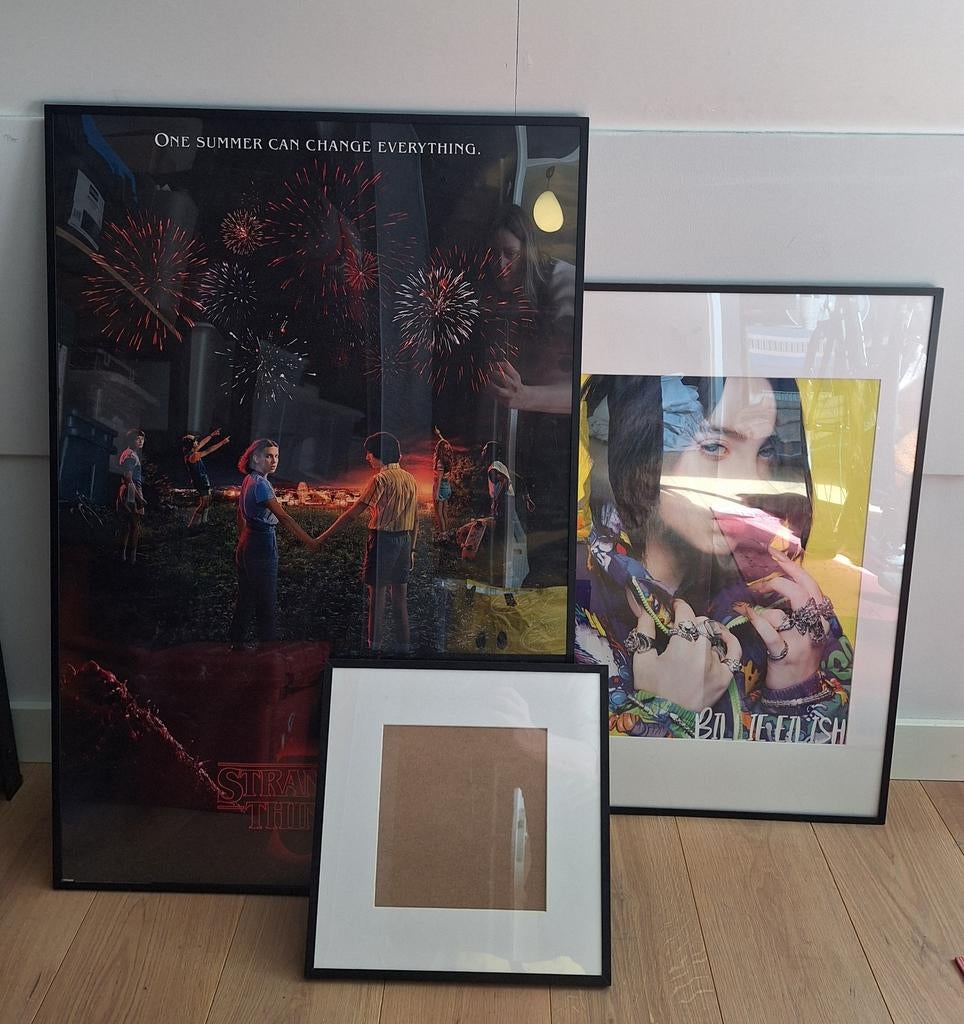 IKEA fotolijsten met posters (91x60, 49x69, 32x32), Huis en Inrichting, Woonaccessoires | Lijsten, Ophalen, Gebruikt, 50 tot 75 cm