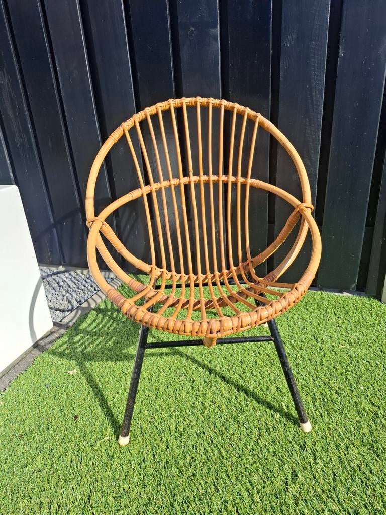 Rotan stoel retro brocante vitrage, Ophalen, Zo goed als nieuw, Rotan