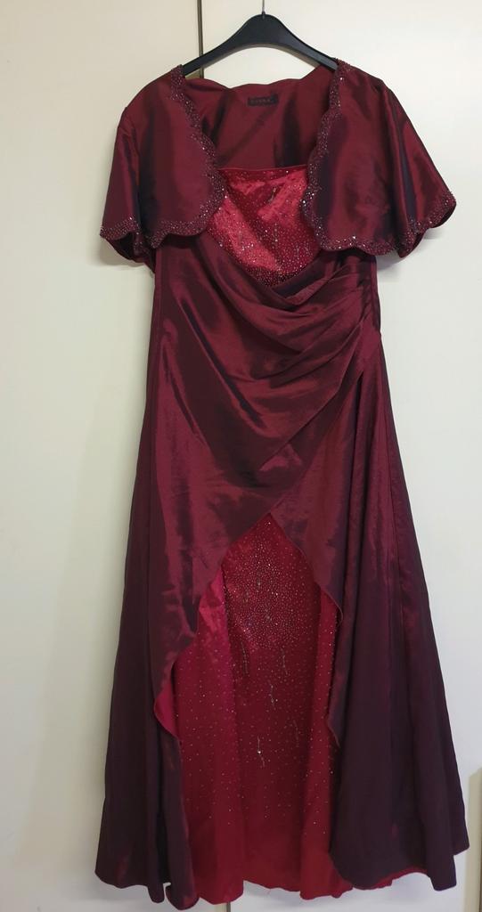 Elegante bordeauxrode galajurk met bolero, Kleding | Dames, Gelegenheidskleding, Gedragen, Galajurk, Maat 46/48 (XL) of groter