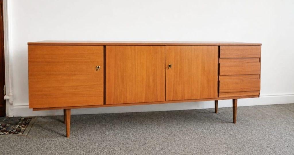 Sideboard Kommode 50er 60er Mid Century Vintage, Ophalen, 150 tot 200 cm, Zo goed als nieuw, 3 of 4 laden