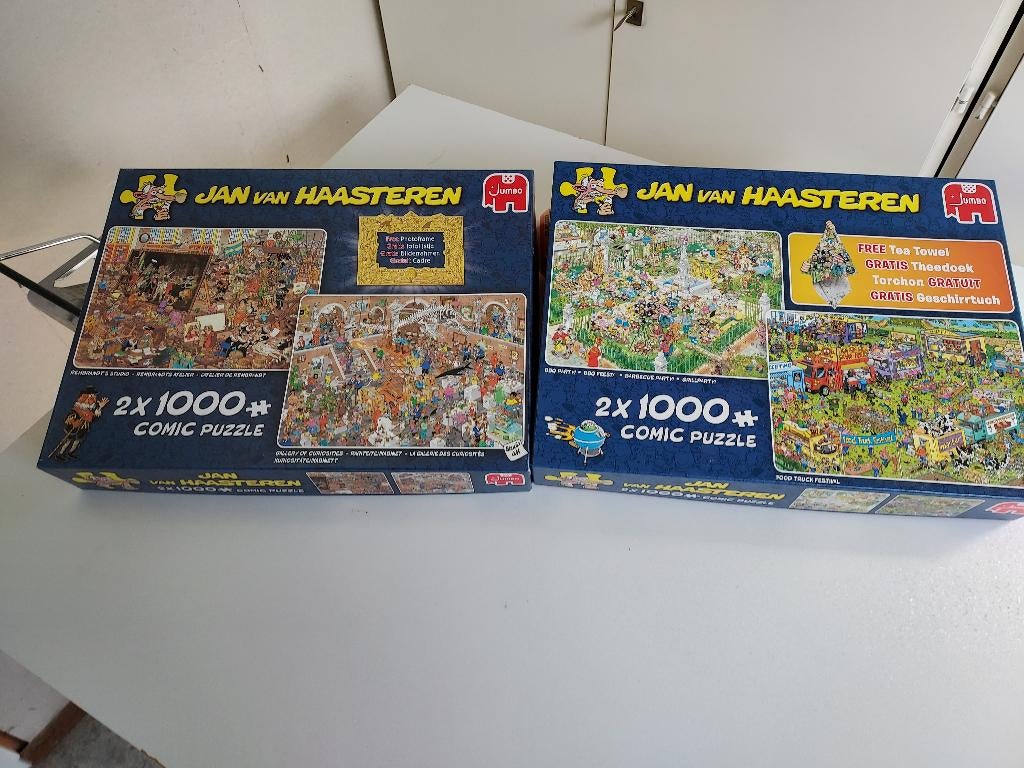 Te koop: 2 dozen Jan van Haasteren puzzels met 2 in 1 doos, Ophalen, 500 t/m 1500 stukjes, Gebruikt, Legpuzzel