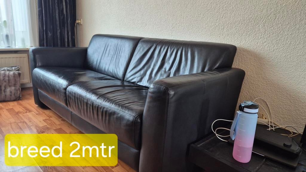 Zwart, leren bank, Ophalen, Gebruikt, 75 tot 100 cm, Tweepersoons