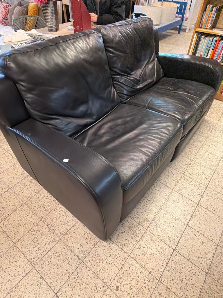 Comfortabele zwarte leren zitbank, Huis en Inrichting, Ophalen, Gebruikt, 150 tot 200 cm, Tweepersoons