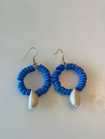 Blauwe oorbellen met schelp., Overige materialen, Hangers, Blauw, Nieuw