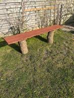 Eiken tuinbank boomstam met schaalde plank nieuwe, Ophalen of Verzenden, Nieuw, Hout