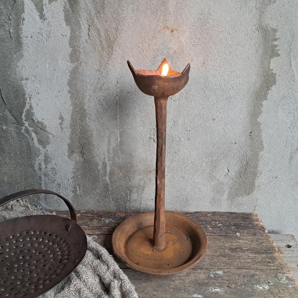 Stoere ijzeren kandelaar roest theelichthouder sober *Etage3, Huis en Inrichting, Woonaccessoires | Overige, Gebruikt, ., Ophalen of Verzenden
