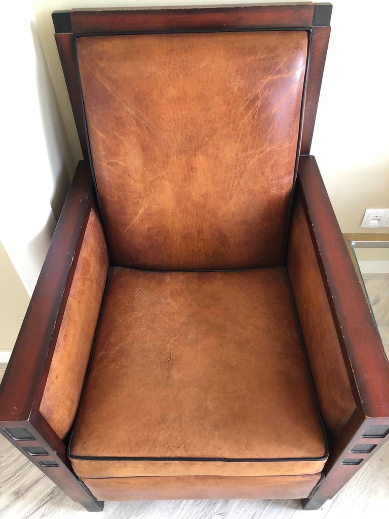 Schapen leren zithoek bank en stoelen, Huis en Inrichting, Ophalen, Gebruikt, 150 tot 200 cm, Tweepersoons