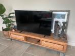 Landelijk industrieel tv- meubel 180 cm, Ophalen, 150 tot 200 cm, Teakhout, Zo goed als nieuw