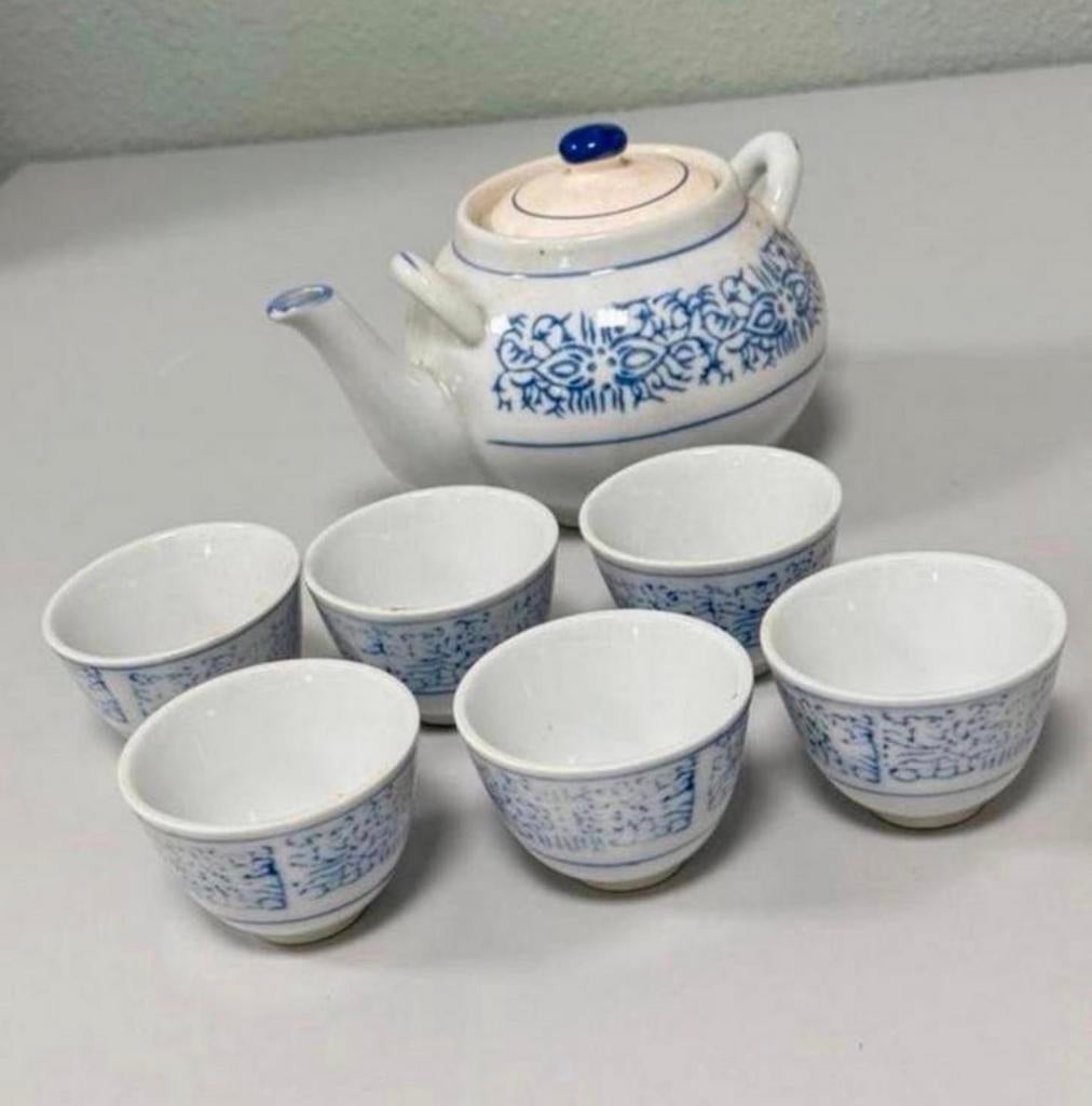 Antiek Chinese chinees thee-servies theepot 6 kopjes set, Ophalen of Verzenden