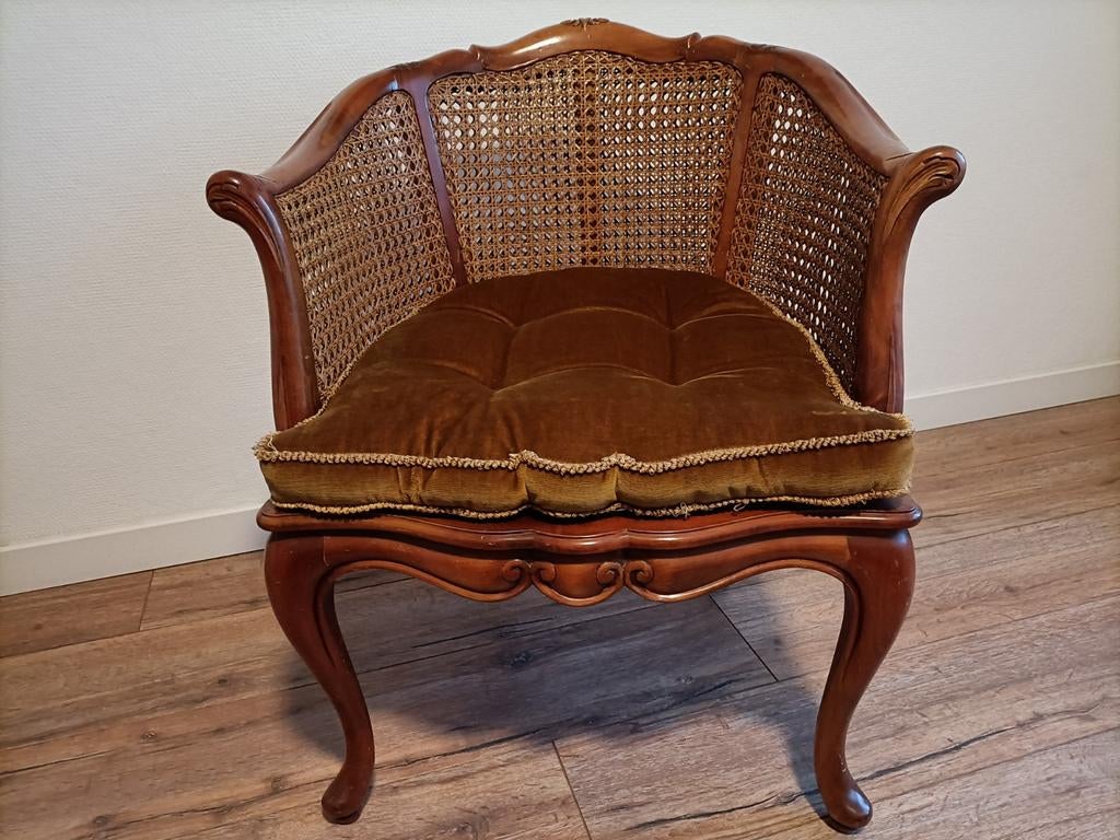 Vintage stoel met webbing en kussen, Ophalen