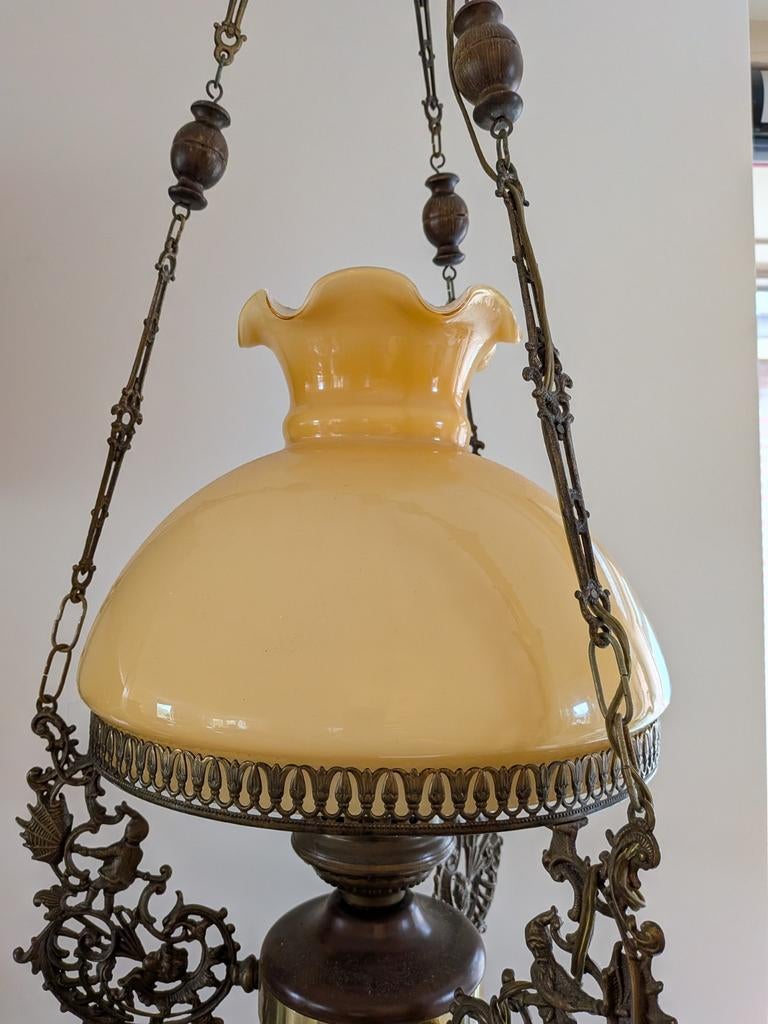 Antieke hanglamp met opaline kap, Antiek en Kunst, Antiek | Lampen, Ophalen