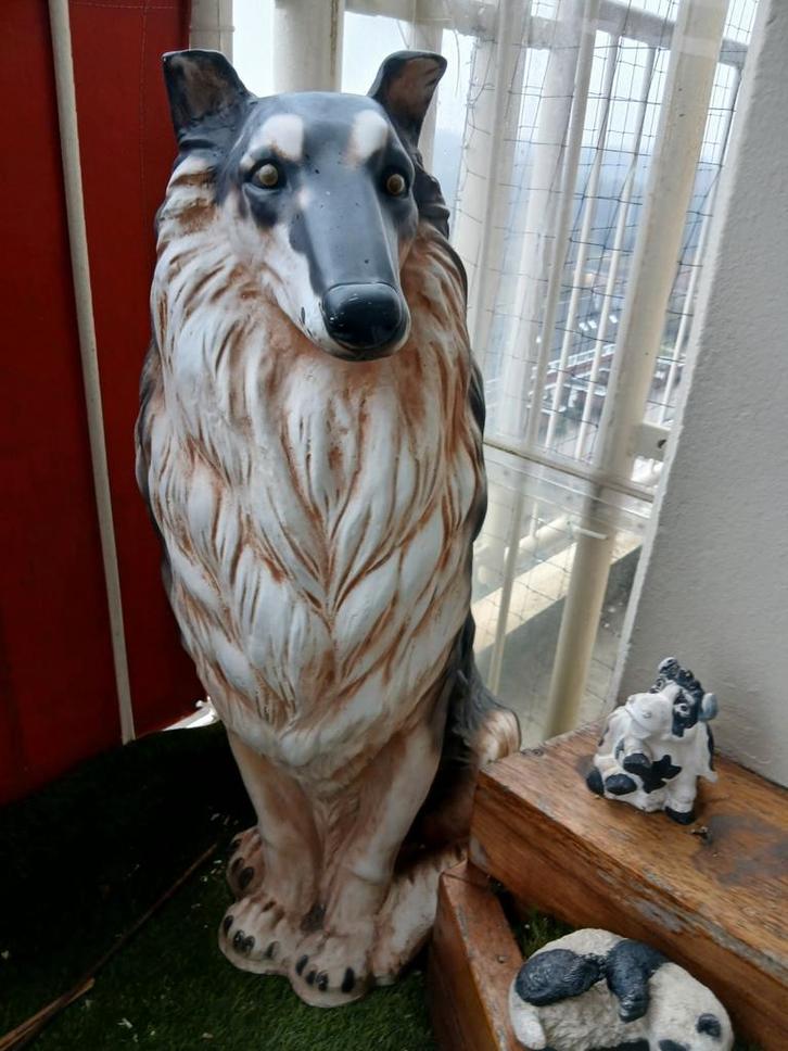 Groot Schotse Collie beeld, 85 cm hoog, van kunststof, Tuin en Terras, Tuinbeelden, Gebruikt, Dierenbeeld, Kunststof, Ophalen