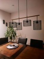 Moderne hanglamp met 4 kappen - Zwart metaal en hout, Ophalen, Modern, Industrieel, Zo goed als nieuw, 75 cm of meer
