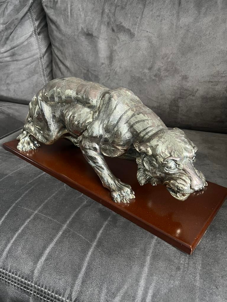 Zilver Tijger Beeld A. Santini Italie., Verzamelen, Ophalen, Zo goed als nieuw, Dier