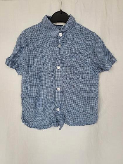 Stoere blauw-wit katoenen overhemd mt 92 merk H&M, Kinderen en Baby's, Kinderkleding | Maat 92, Zo goed als nieuw, Jongen, Overhemd of Blouse