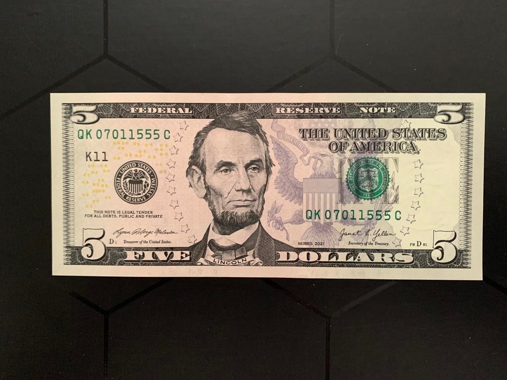 🇺🇸 USA $5 Dollar 💵 UNC, Postzegels en Munten, Bankbiljetten | Amerika, Verzenden, Noord-Amerika, Los biljet