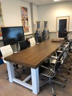 Houten tafel wit onderstel met bruin blad, Huis en Inrichting, Tafels | Eettafels, 200 cm of meer, 50 tot 100 cm, Zo goed als nieuw