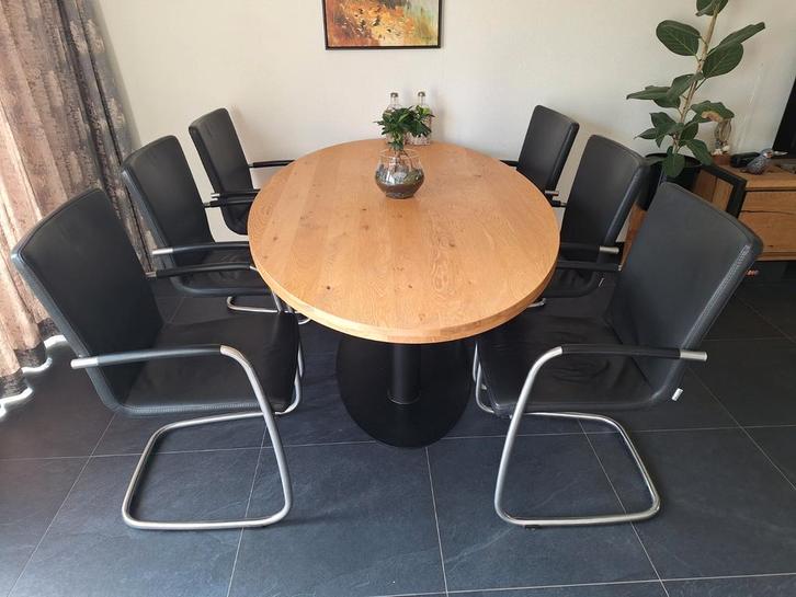 6 Eetkamerstoelen van Framati, Huis en Inrichting, Stoelen, Gebruikt, Leer, Zwart, Ophalen