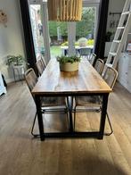 Eettafel Label51 Ghent 90x200 mangohout staal, Gebruikt, 50 tot 100 cm, Vijf personen of meer, 150 tot 200 cm