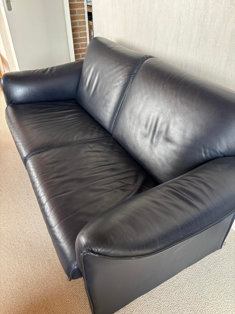 Jori leren bank, donkerblauw - 170x80 cm, Ophalen, Gebruikt, 150 tot 200 cm, Tweepersoons
