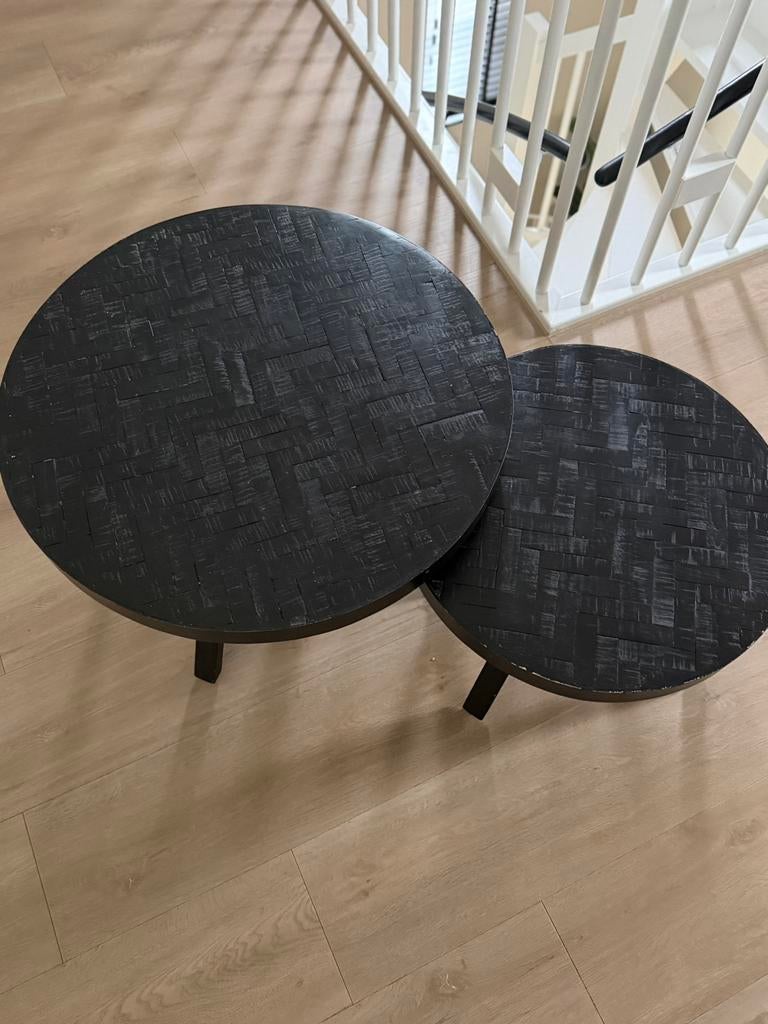 Salontafel set zwart hout visgraat, Ophalen, 50 tot 100 cm, 50 tot 100 cm, Zo goed als nieuw