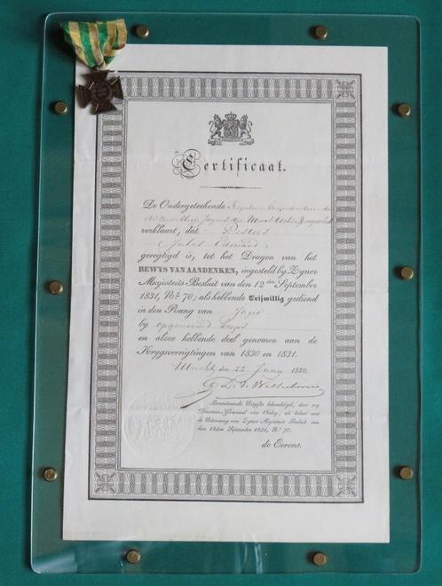 Oorkonde Tiendaagse Veldtocht 1831., Verzamelen, Militaria | Algemeen, Landmacht, Nederland, Ophalen of Verzenden